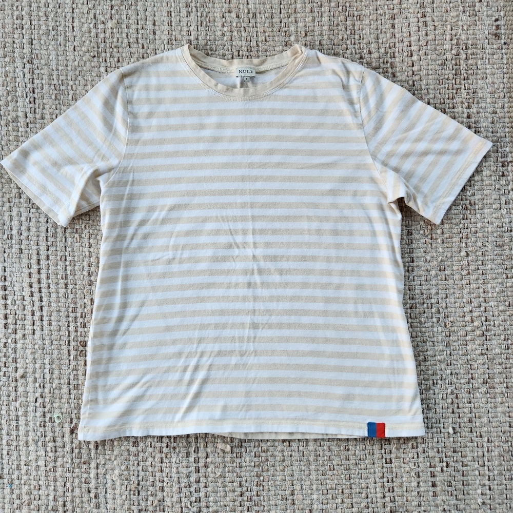 KULE Beige and Cream Striped Short Sleeve Tee - Picture 2 of 8